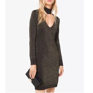 BOGO Michael Kors Metallic Sweater Dress Black Gold Size Medium New Without Tags